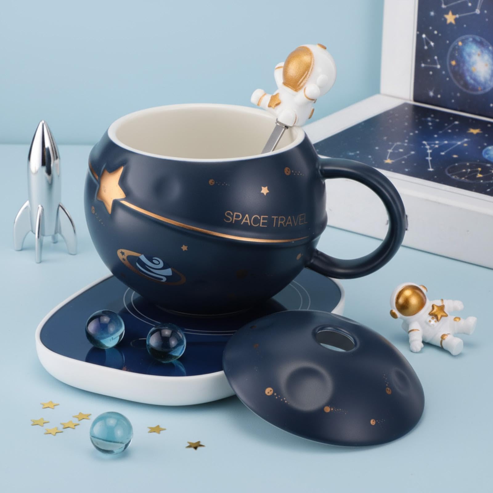 Acellegic taza cerámica planetaria con tapa mantiene la bebida caliente.