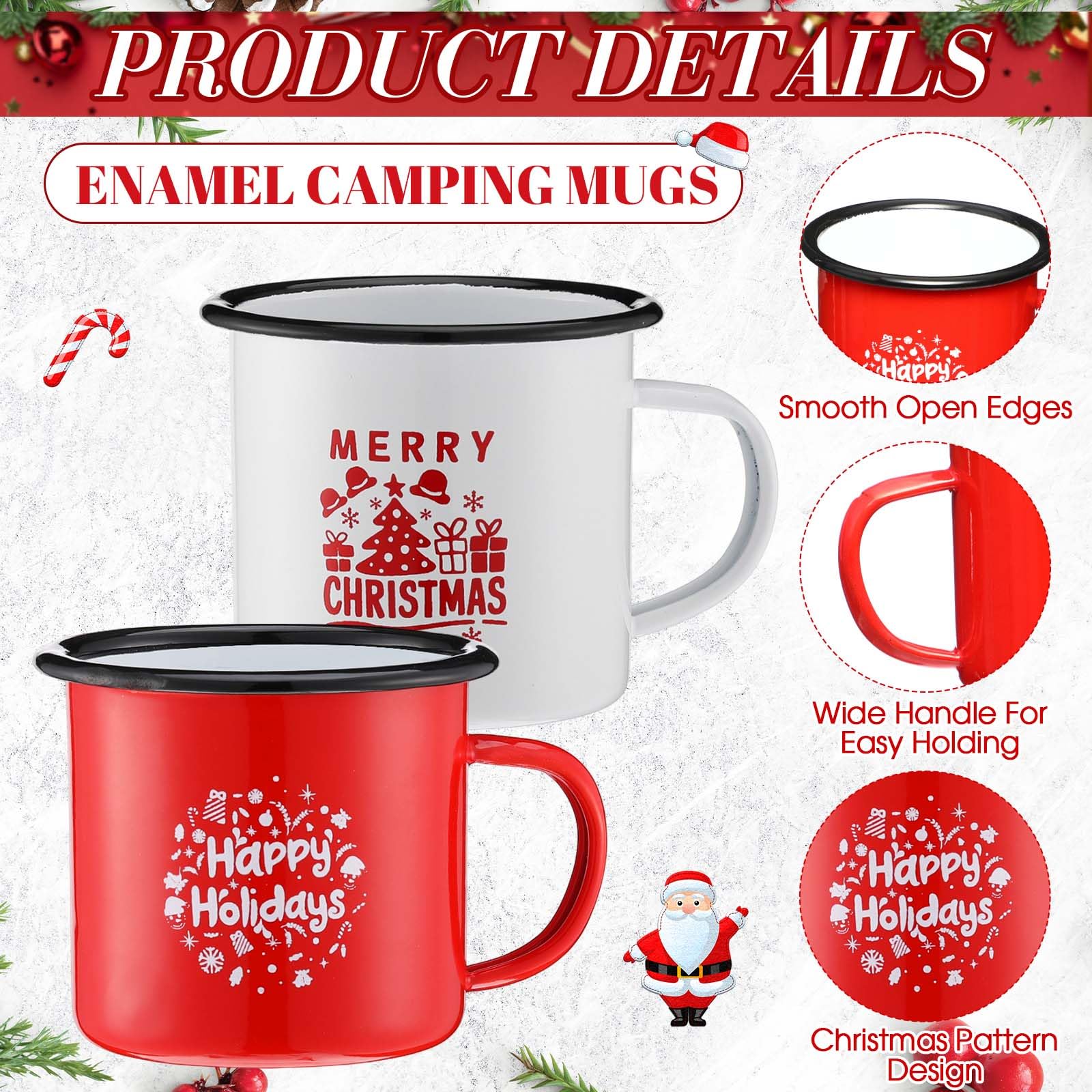 Taza esmaltada Acellegic Navidad blanca con patrón, regalo navideño único.