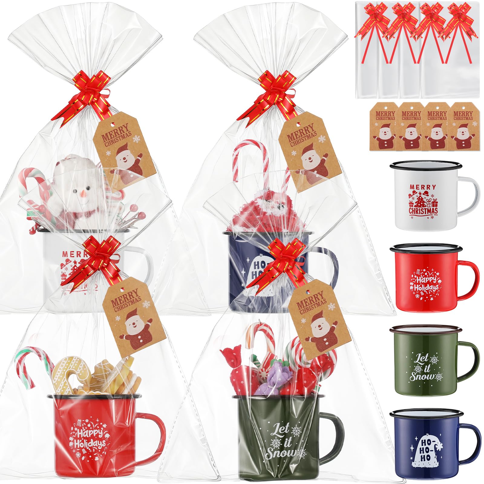 Taza esmaltada Acellegic Navidad roja con asa, ideal para chocolate caliente festivo.