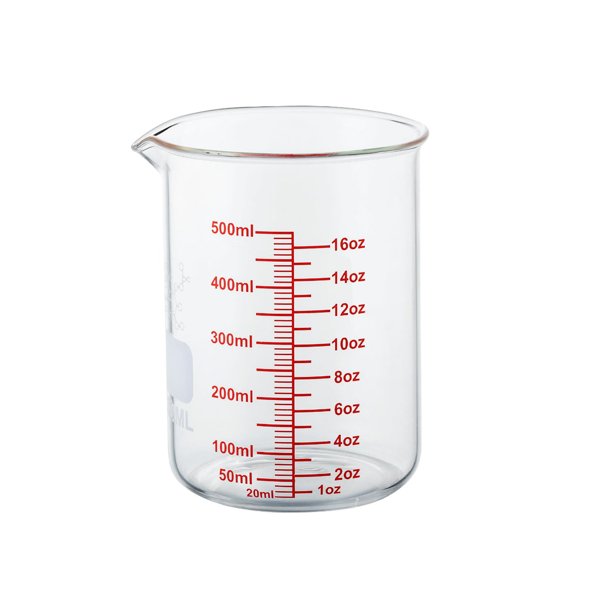 Ackers BORO3.3 vaso medidor de vidrio borosilicato 500 ml, lectura clara