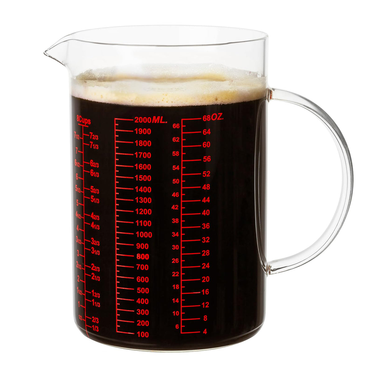 Ackers BORO3.3: taza medidora de vidrio con asa aislante y pico en V para verter con precisión.