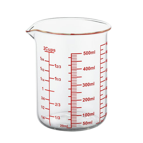 Ackers BORO3.3 vaso medidor de vidrio borosilicato con boca alta para verter con precisión.