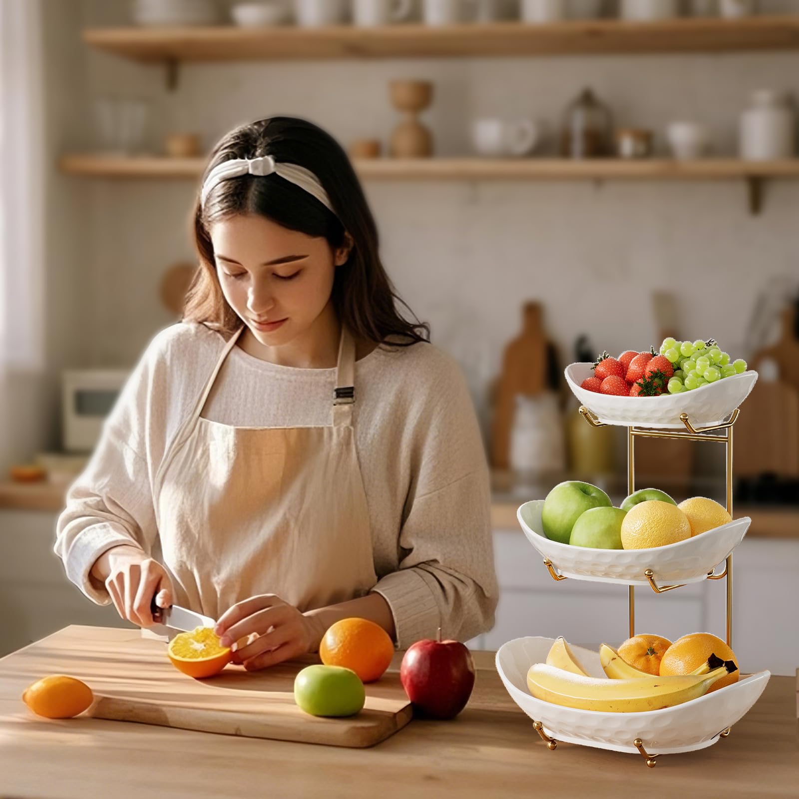 Frutero Acliys para frutas y dulces en mesa.