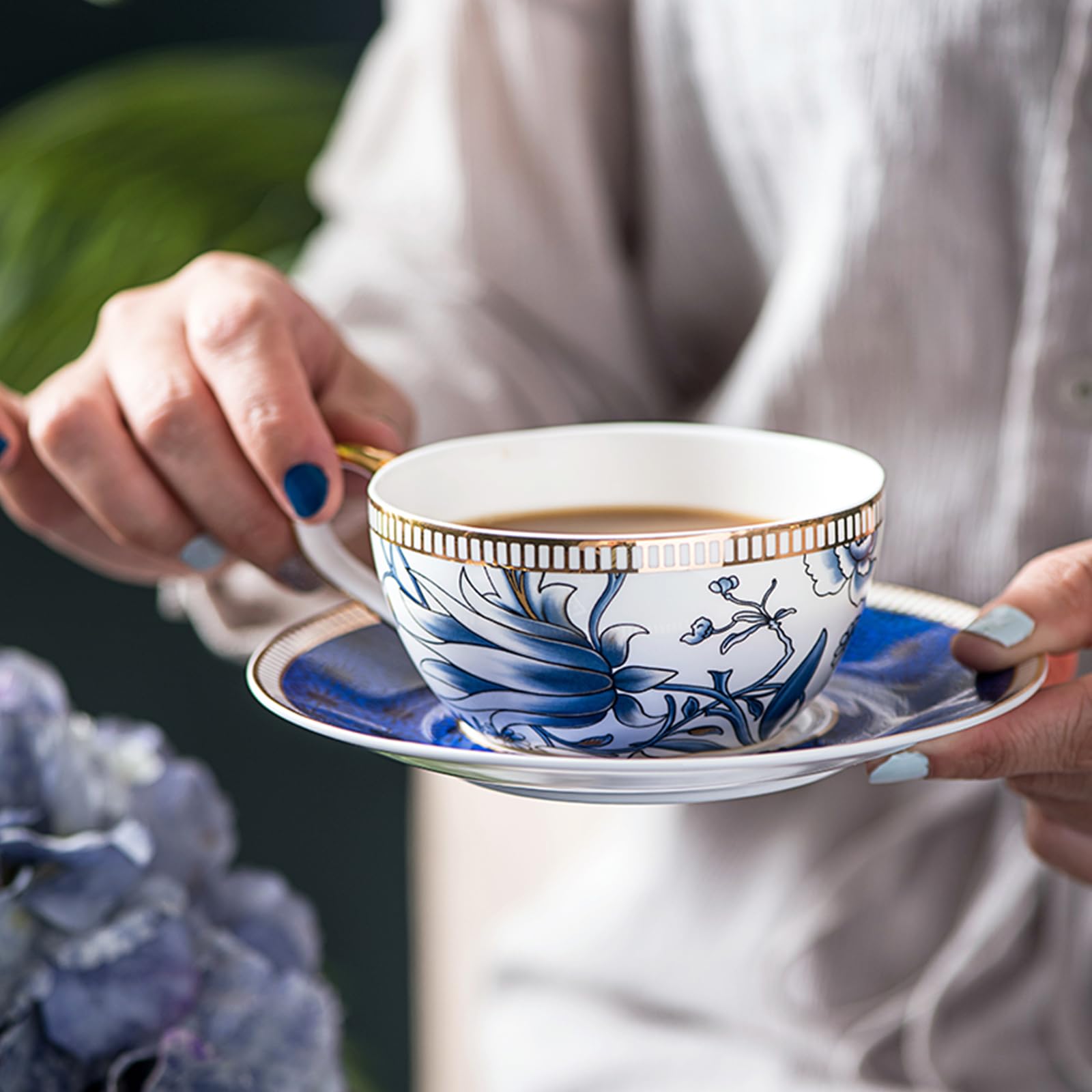 ACMLIFE taza de cerámica azul para una persona, experiencia de té suave