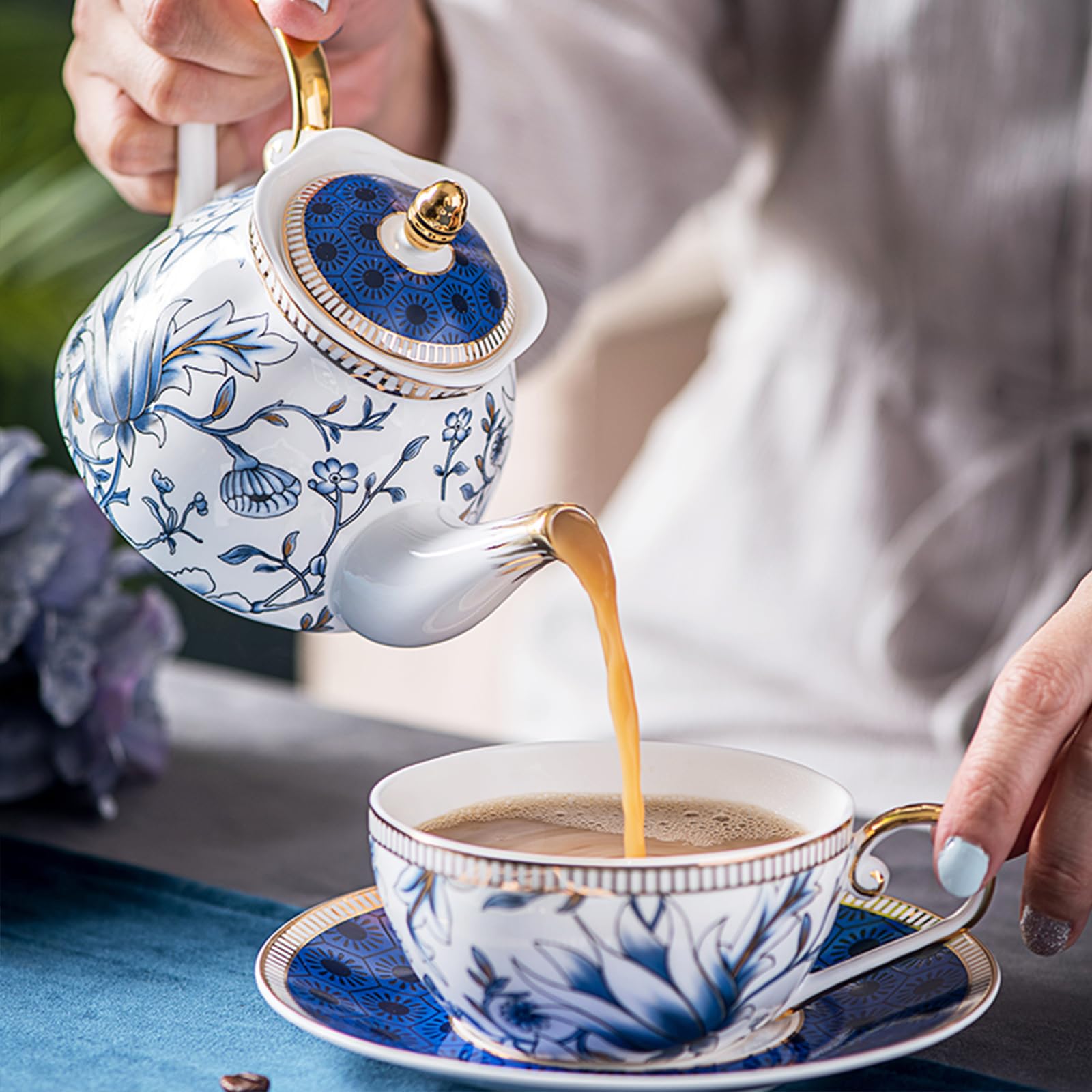 ACMLIFE tetera de porcelana azul para una, tono elegante y duradero
