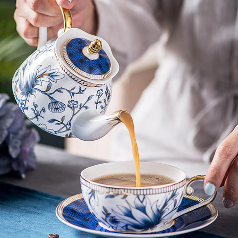 ACMLIFE tetera de porcelana azul para una, tono elegante y duradero