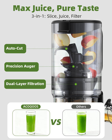 ACoqoos prensado lento a 55 rpm conserva nutrientes y sabor