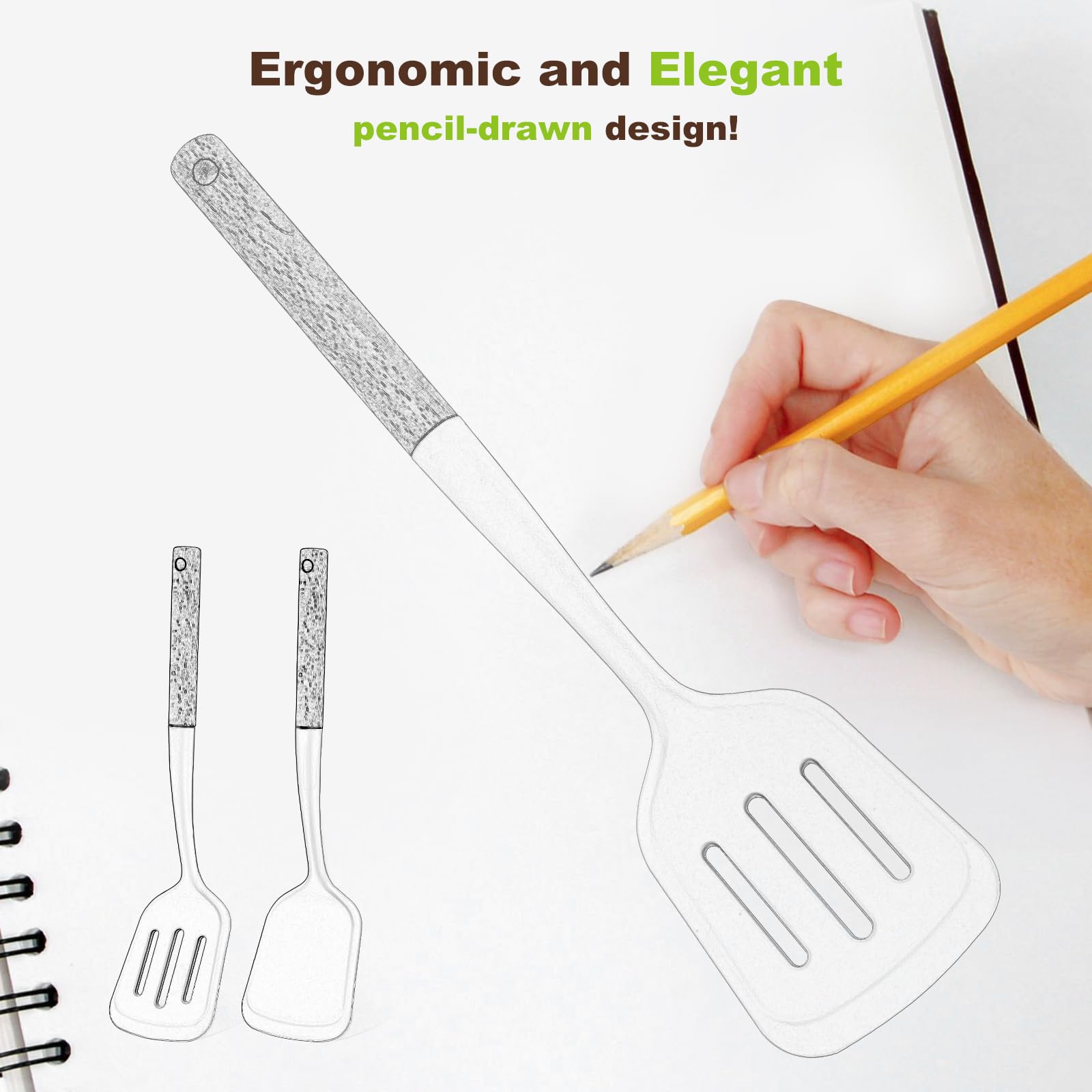 Espátula de cocina AcoWELL ergonómica con mango de madera.