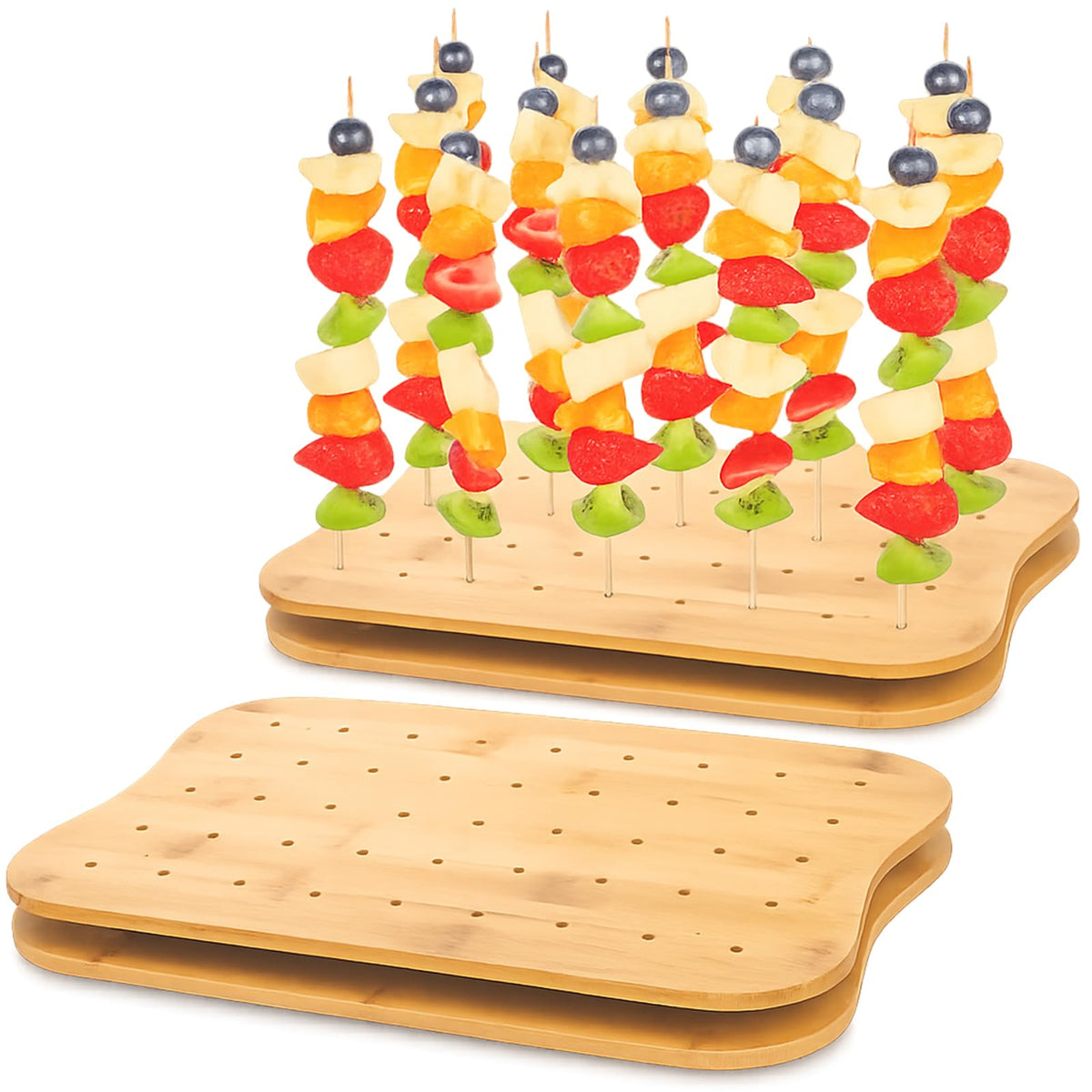 Acshio porta-pinchos de bambú con 90 huecos para exhibición de aperitivos