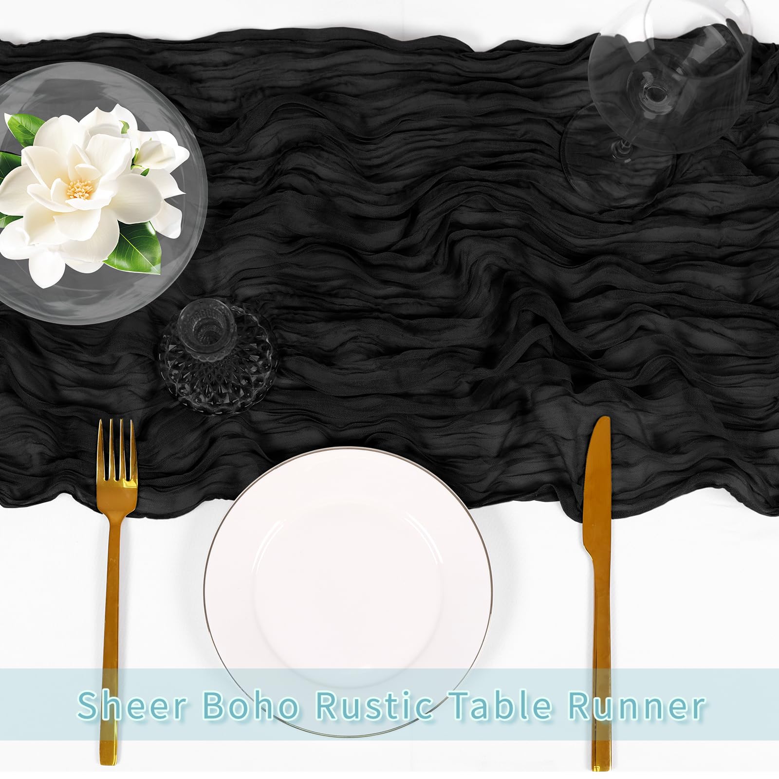 ACSUIT gasa negra ambientacion de mesa, textura y pliegues elegantes