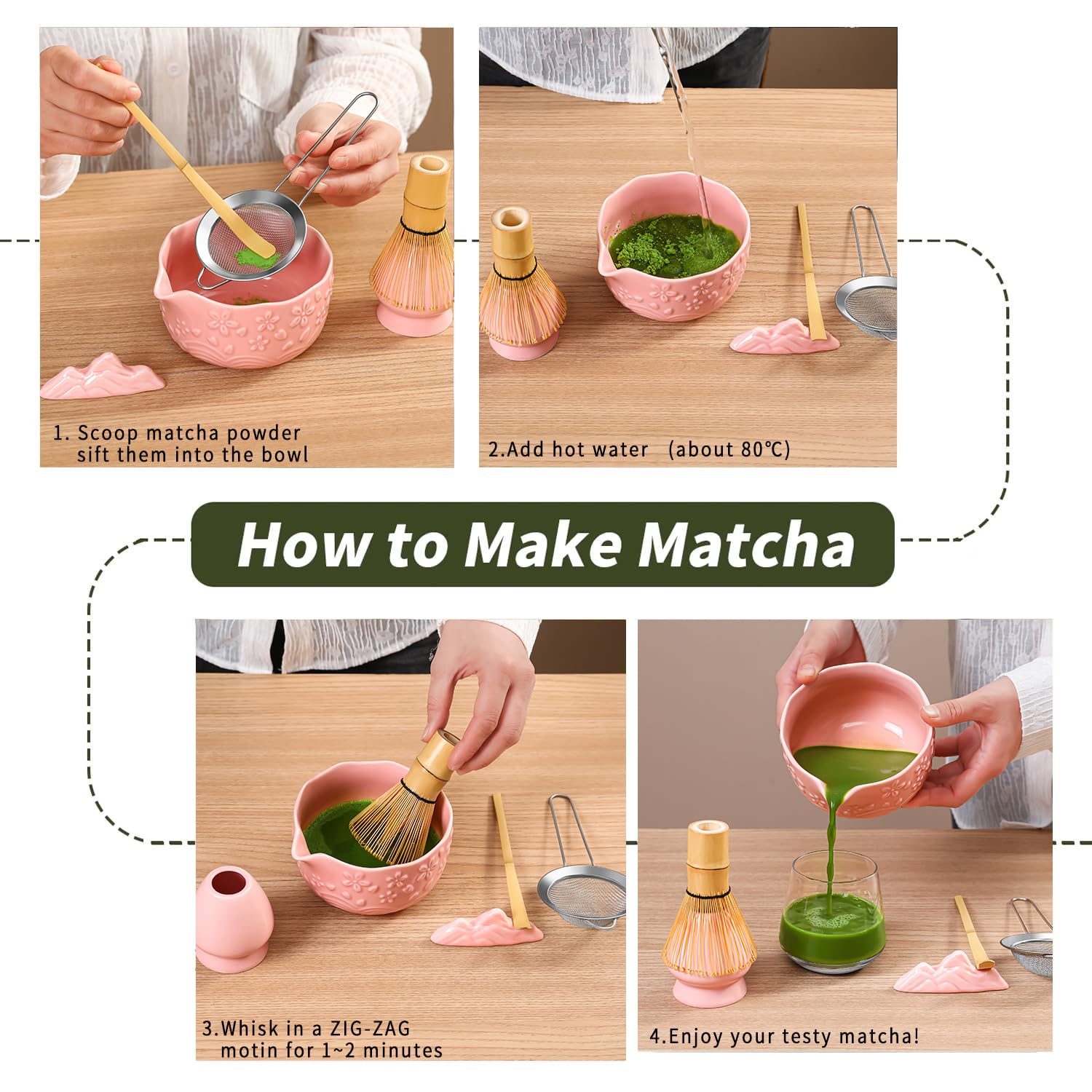 Actbaby porta-chasen rosa, soporte elegante para batidor de matcha