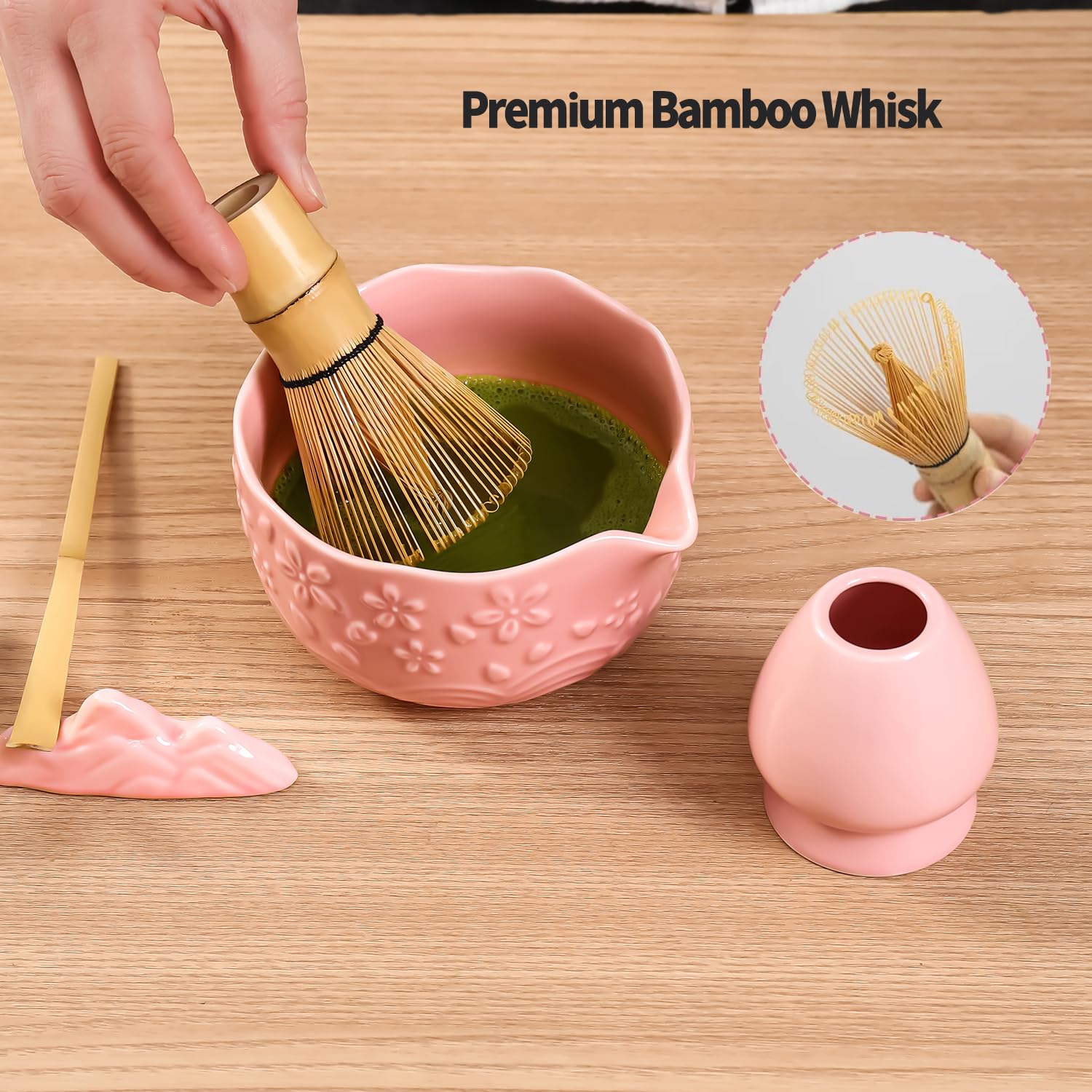 Actbaby reposacuchara de bambú para organización tras preparar matcha