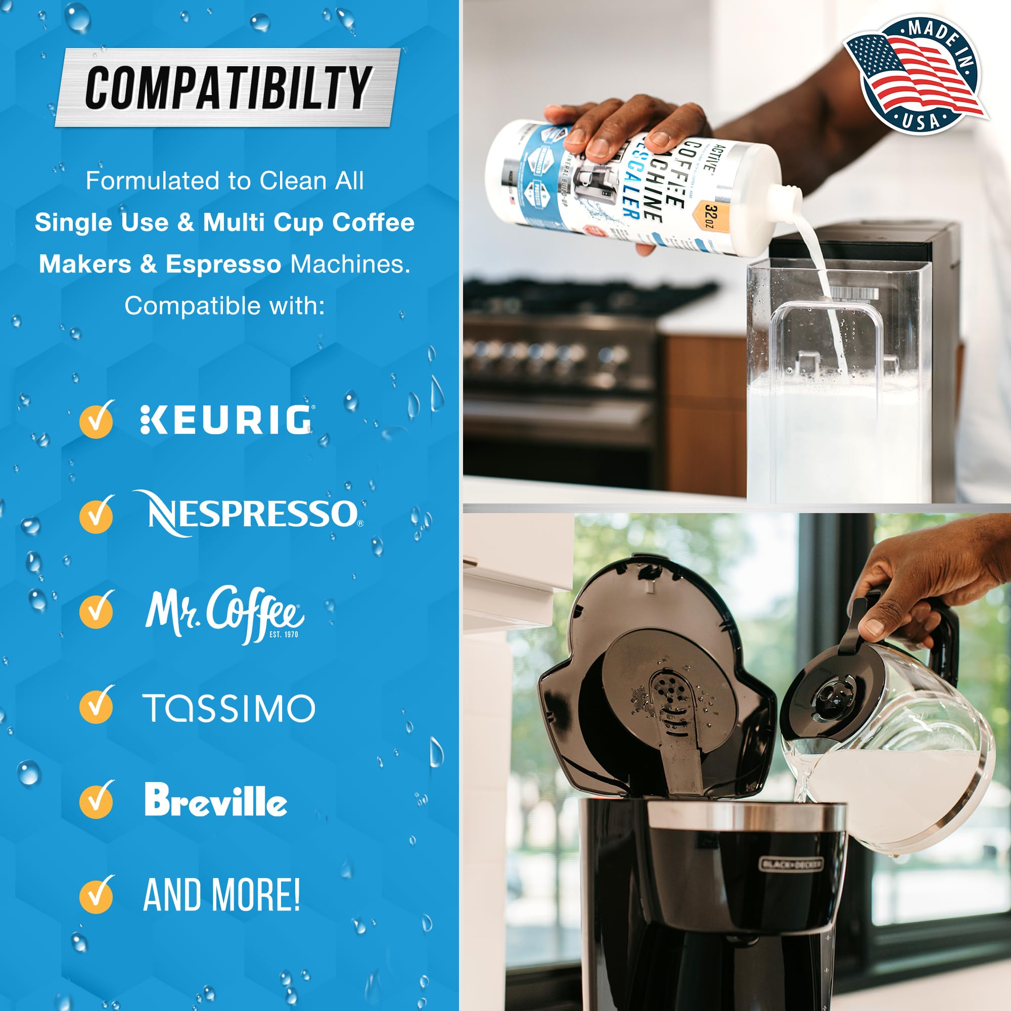 ACTIVE desincrustante para eliminar calcio y aceites en la cafetera.