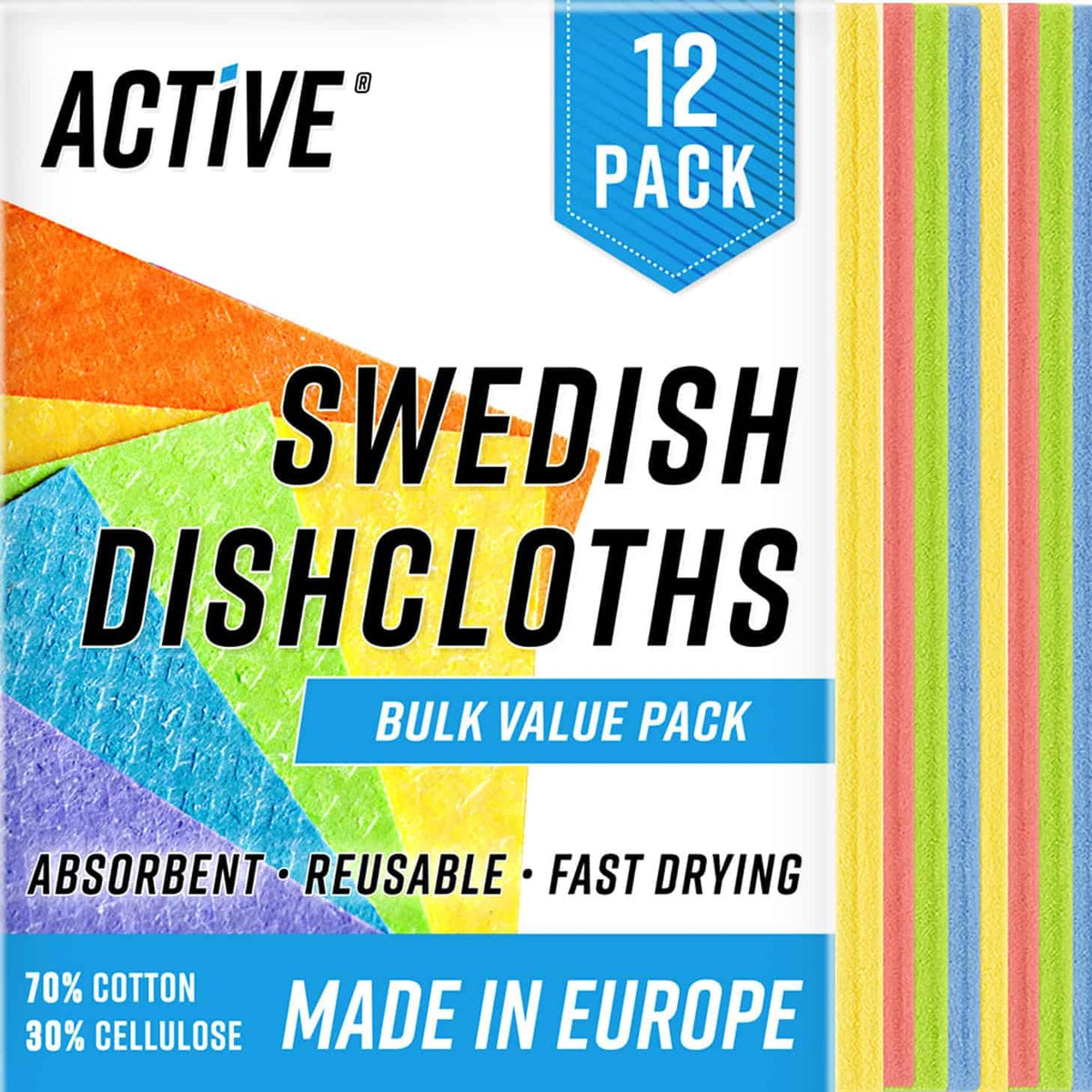 ACTIVE paño sueco de cocina, pack de 12, absorbente para platos