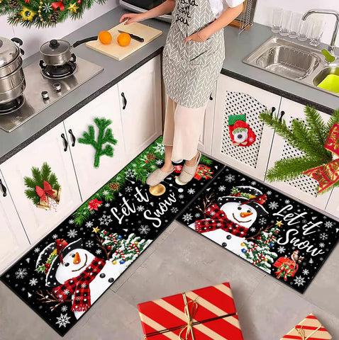 ACZHHZC Let It Snow: detalle de figuras navideñas en la alfombra