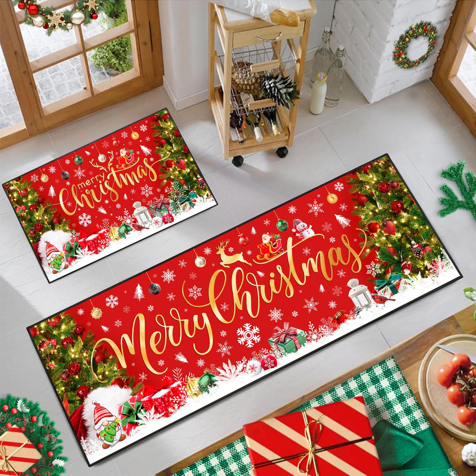 ACZHHZC alfombra navideña para cocina con árbol, absorbe derrames y aporta ambiente festivo.