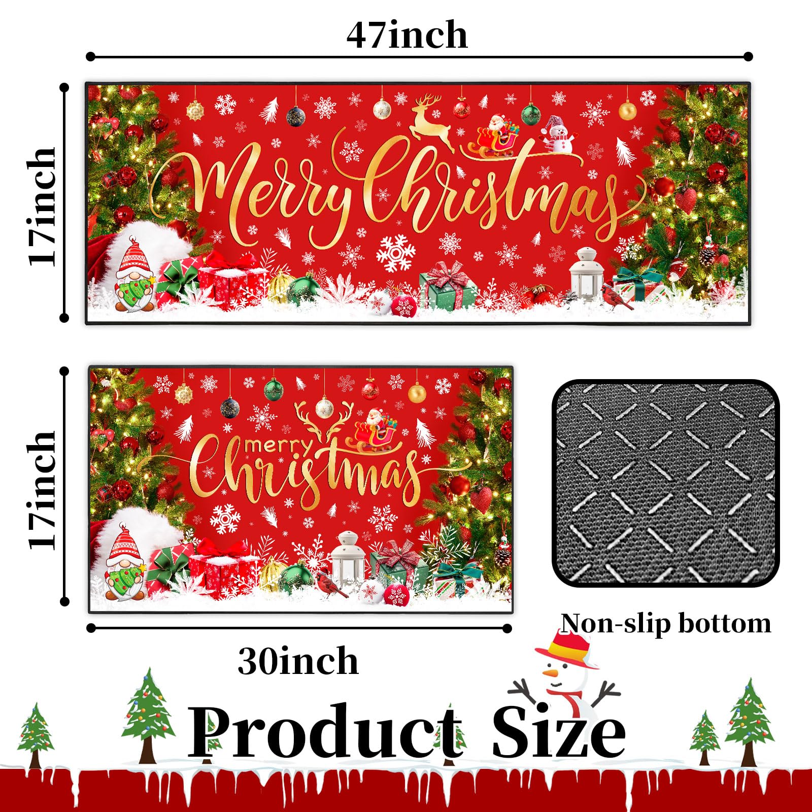 ACZHHZC alfombra cocina 17x47 árbol navideño, diseño duradero para uso diario.