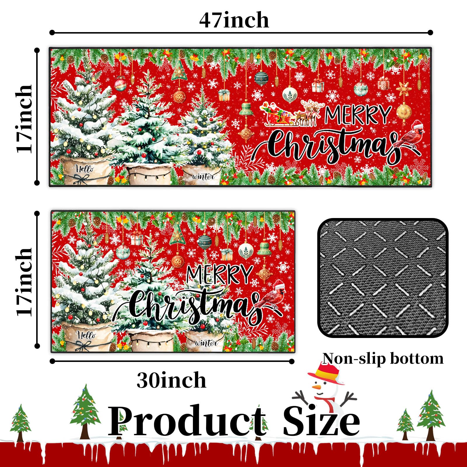 ACZHHZC alfombra cocina bolas-navidad; diseño festivo y antideslizante para la cocina.