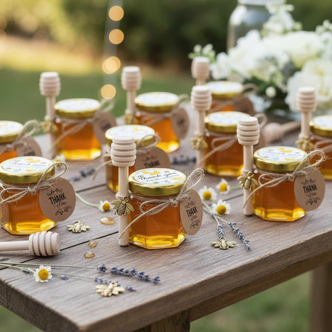Dije abeja Adabocute, añade encanto a frascos de miel para eventos.