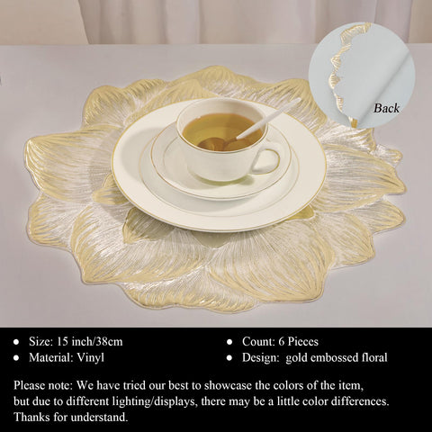 Conjunto de 6 manteles dorados AdasBridal para servicio coordinado.