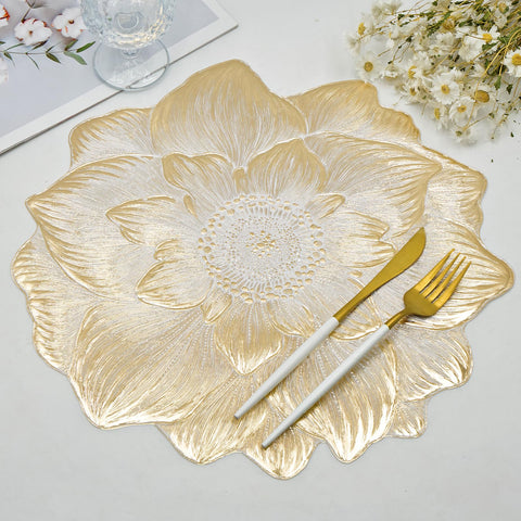 Manteles dorados AdasBridal con acabado 3D, fáciles de limpiar.