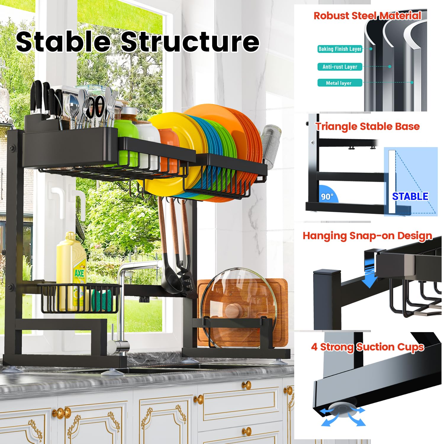 ADBIU escurridor de acero inoxidable con acabado negro duradero