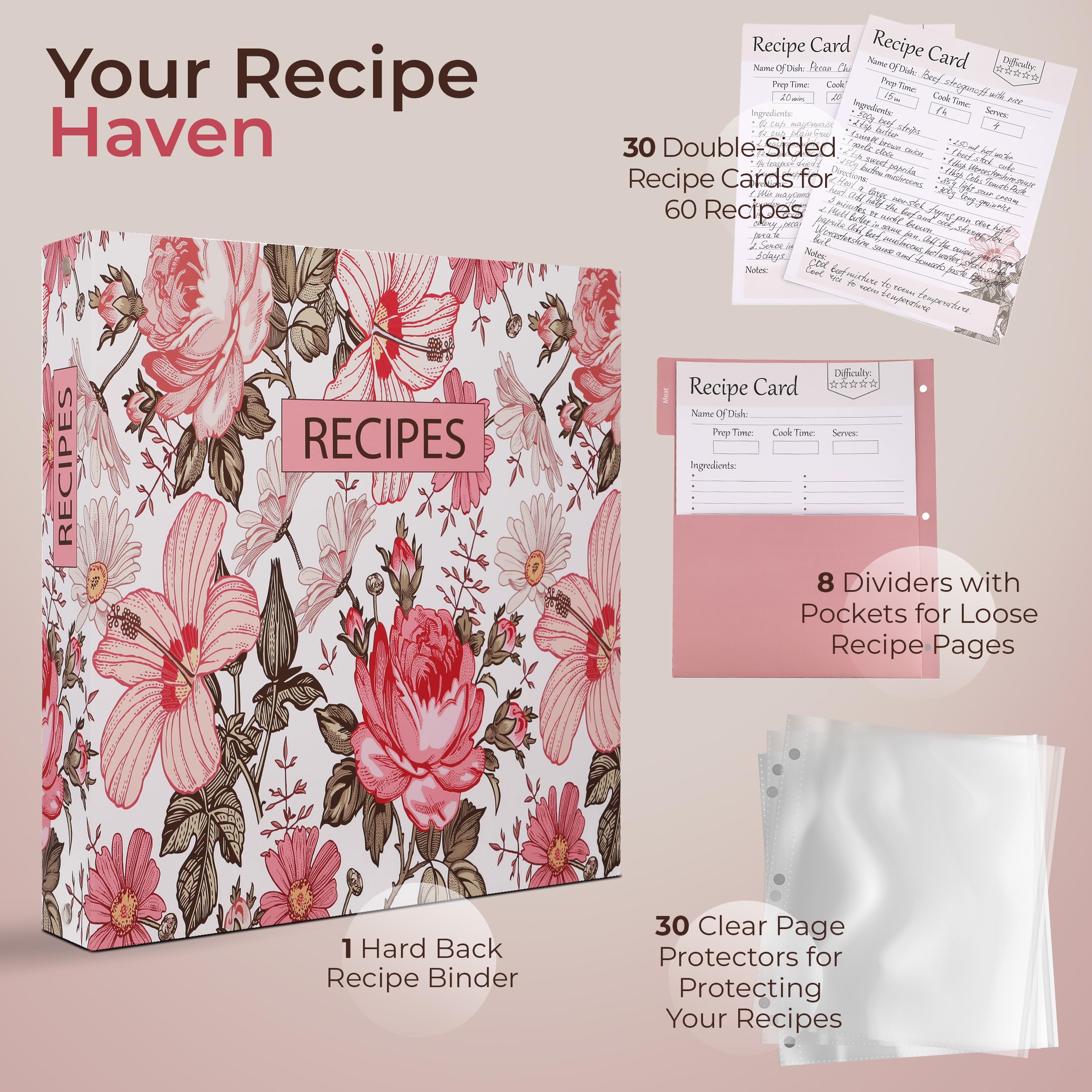 Addimay tarjetas de recetas 8x10 con micas plásticas para notas durante la cocina