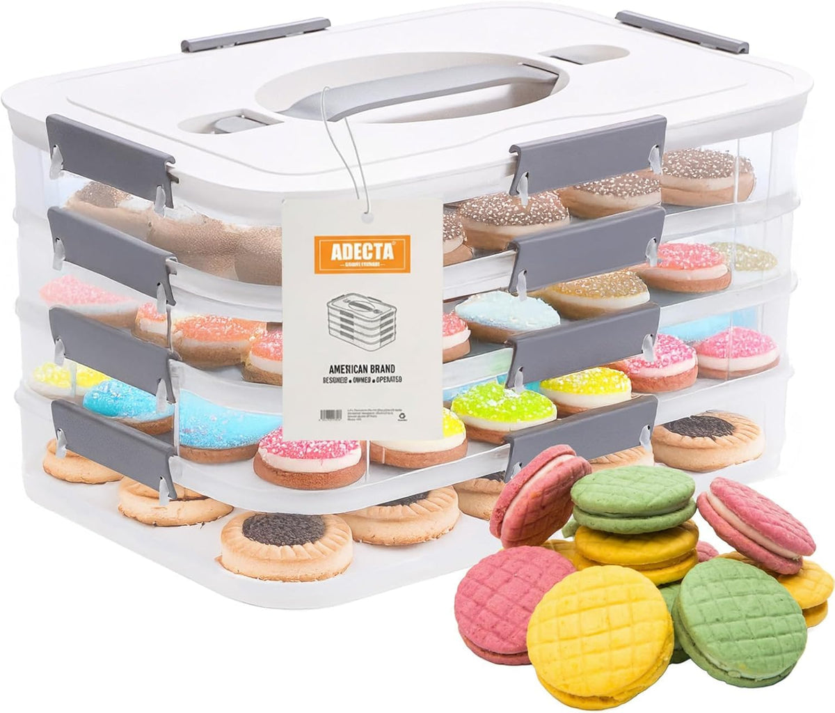 Contenedores ADECTA para galletas apilables con tapas, ideales para transportar y mantener la frescura