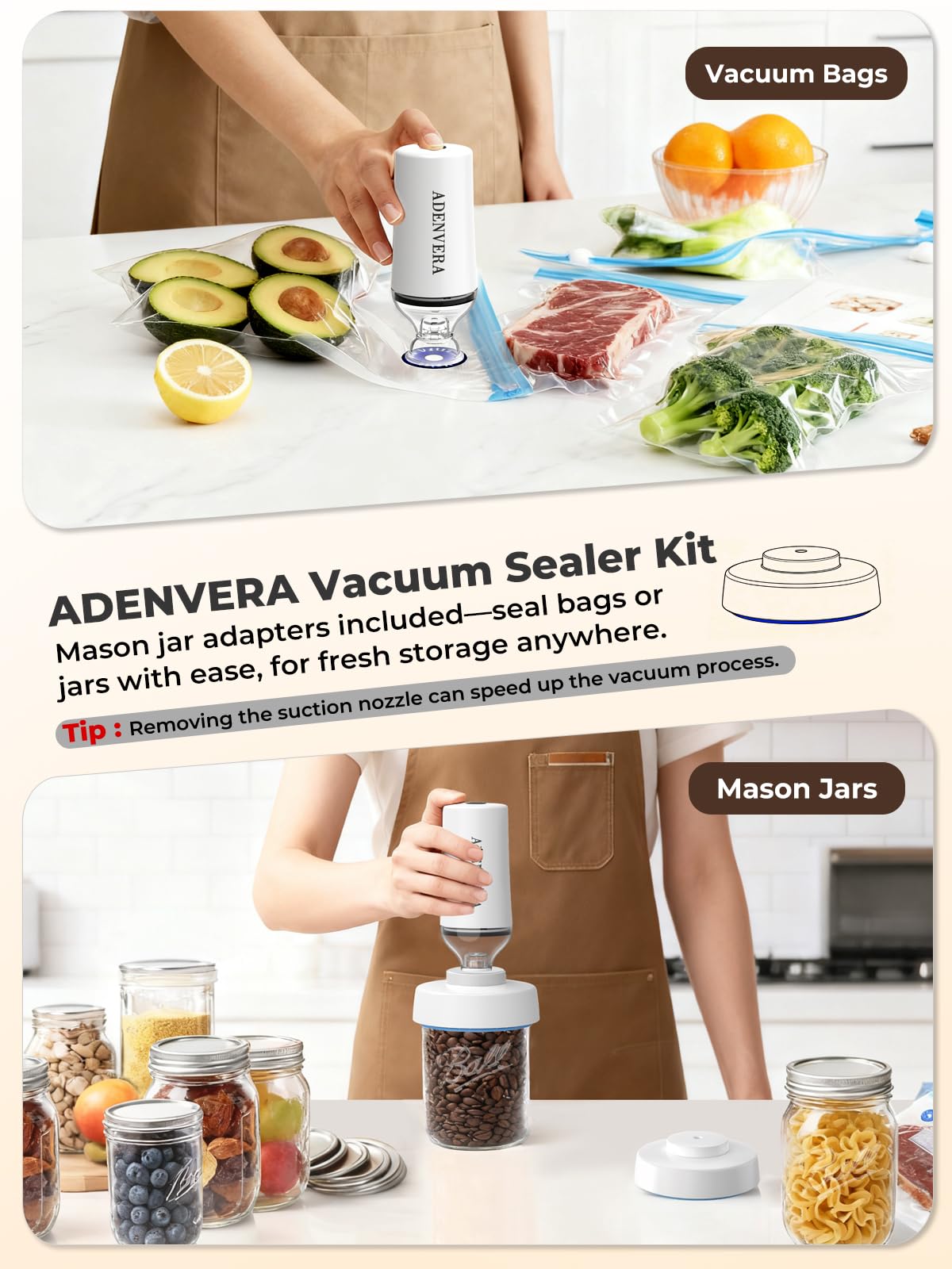 ADENVERA tapas para tarros Mason facilitan almacenamiento hermético de condimentos