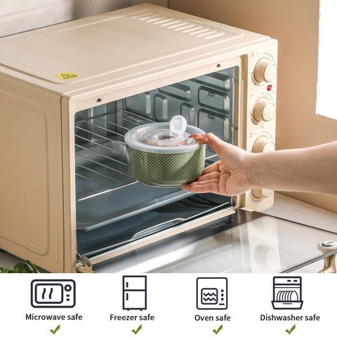 Adewnest tazón cerámico verde con tapa apilable para almuerzos organizados