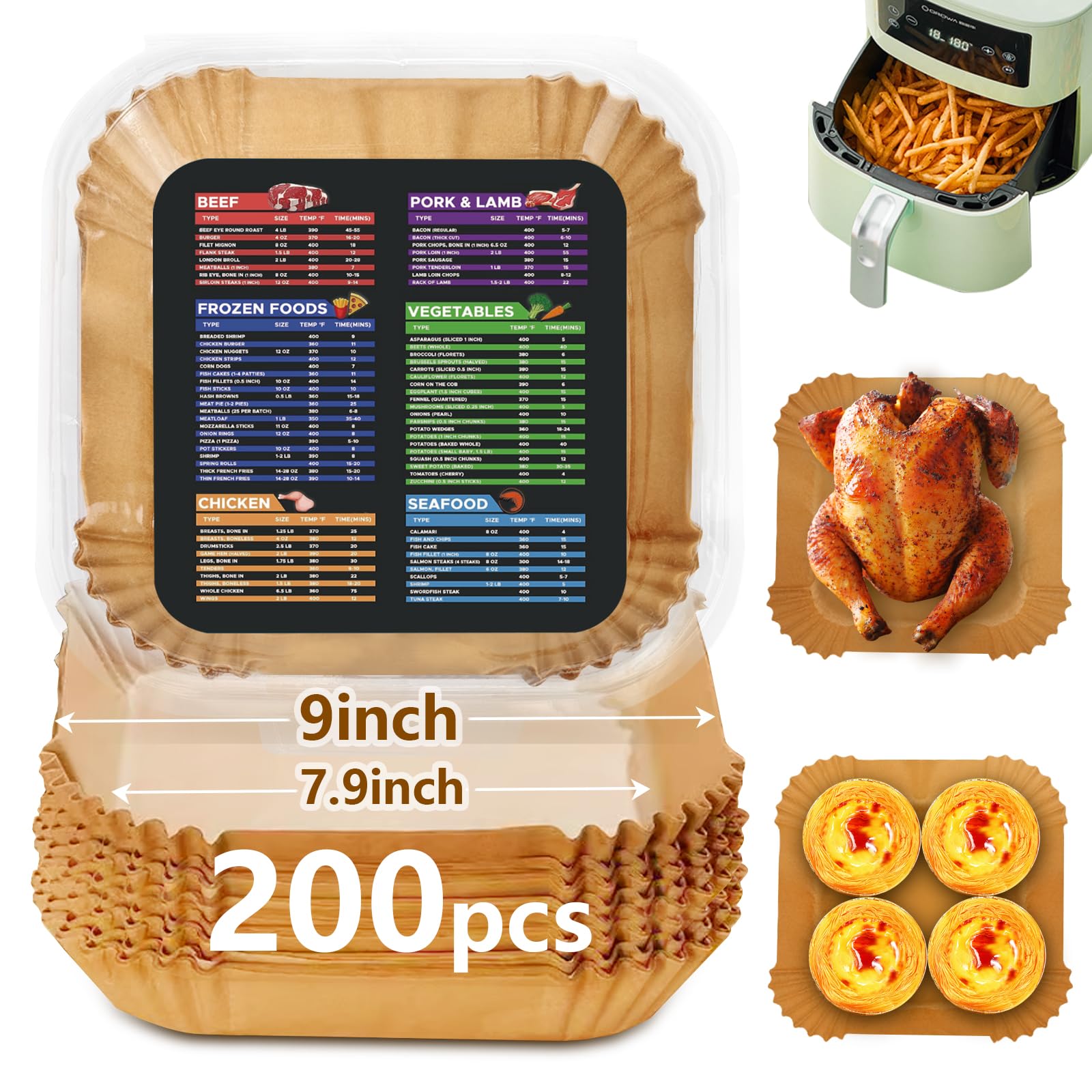 Adhjito forros para air fryer, cuadrado 7.9 pulgadas, facilita limpieza y cocción uniforme