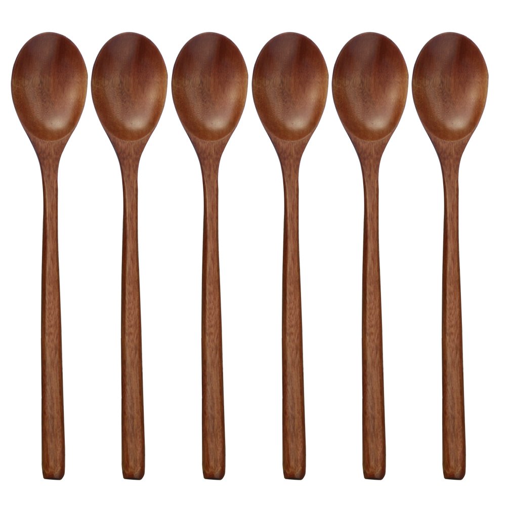 ADLORYEA Cucharas de madera conjunto de 6 piezas de 9 pulgadas para comer y mezclar.