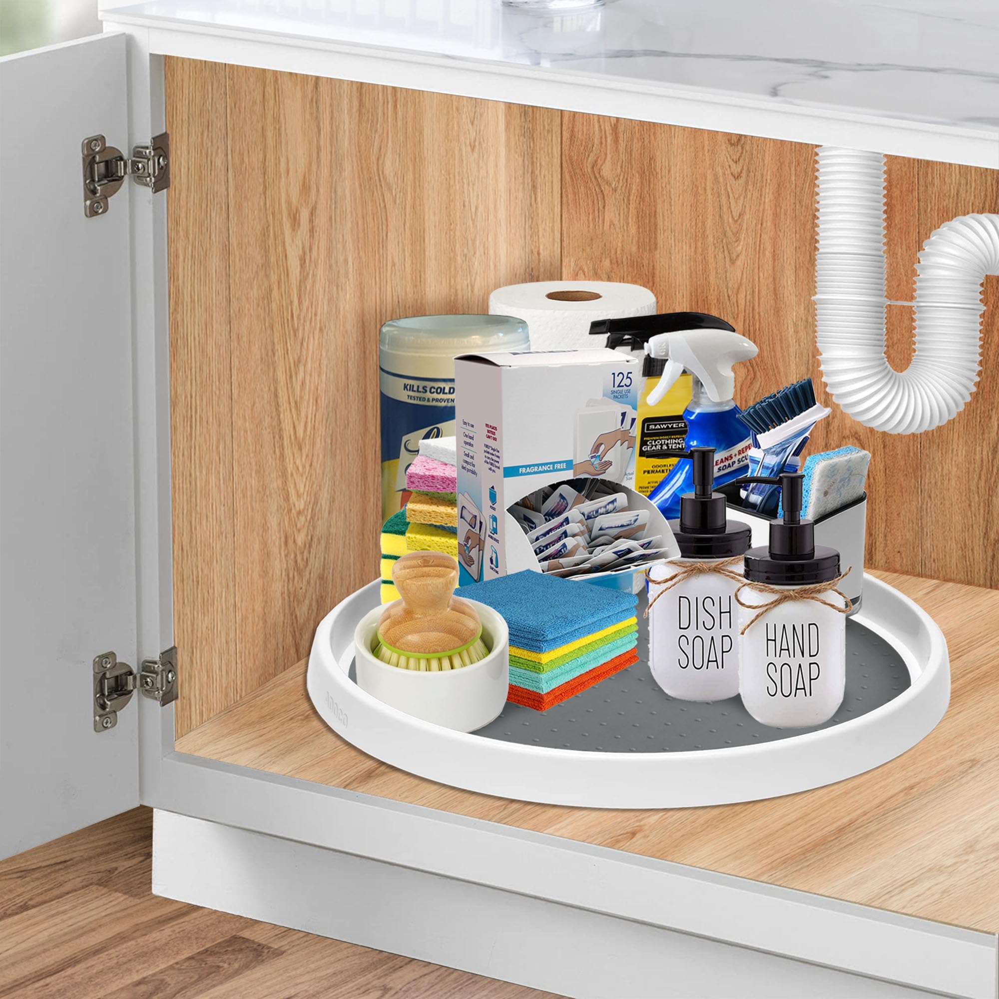 Adoco Lazy Susan de 12 pulgadas mantiene botes de condimentos visibles y ordenados para cocinar con facilidad.