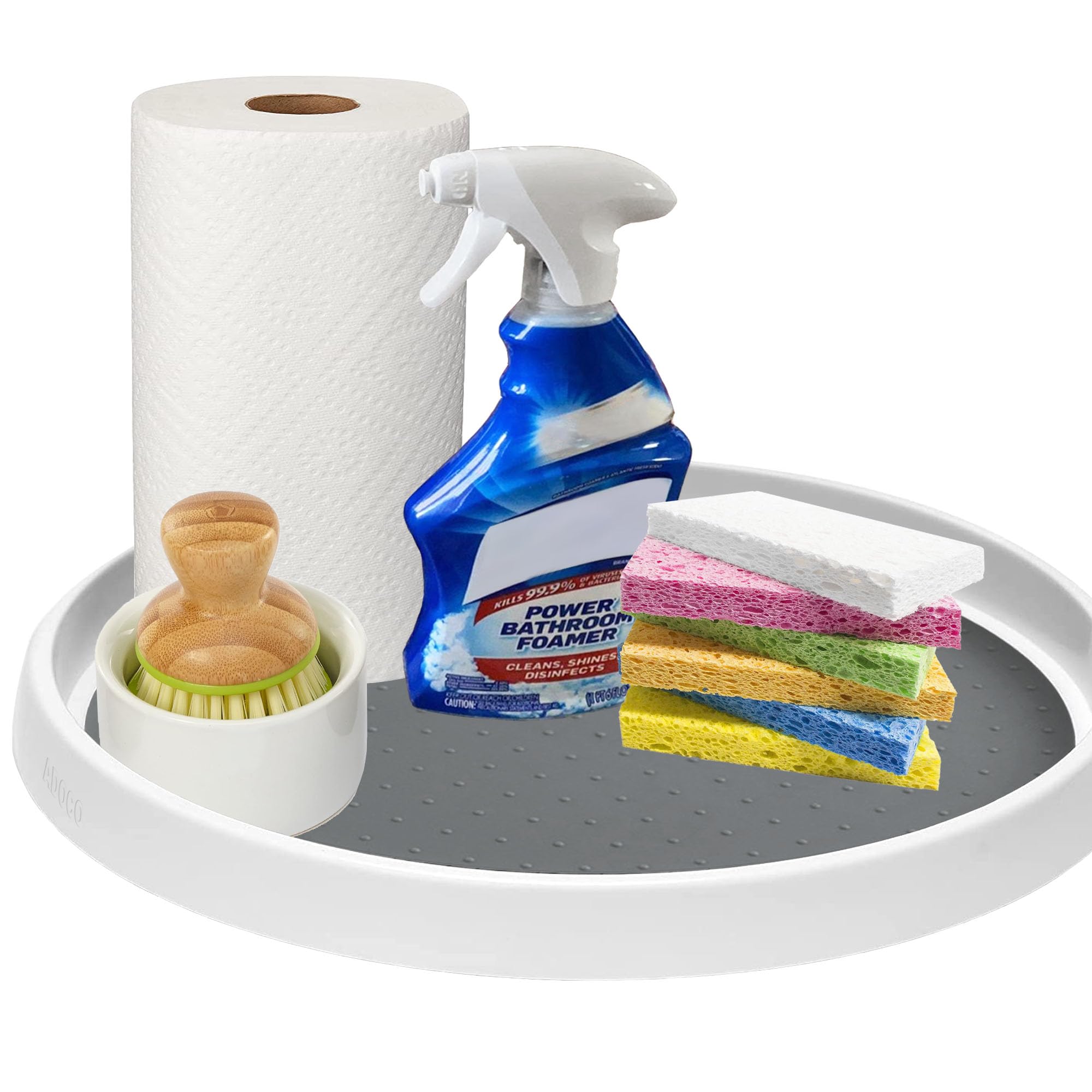 Adoco Lazy Susan con superficie antideslizante evita derrames y mantiene las botellas en su lugar.