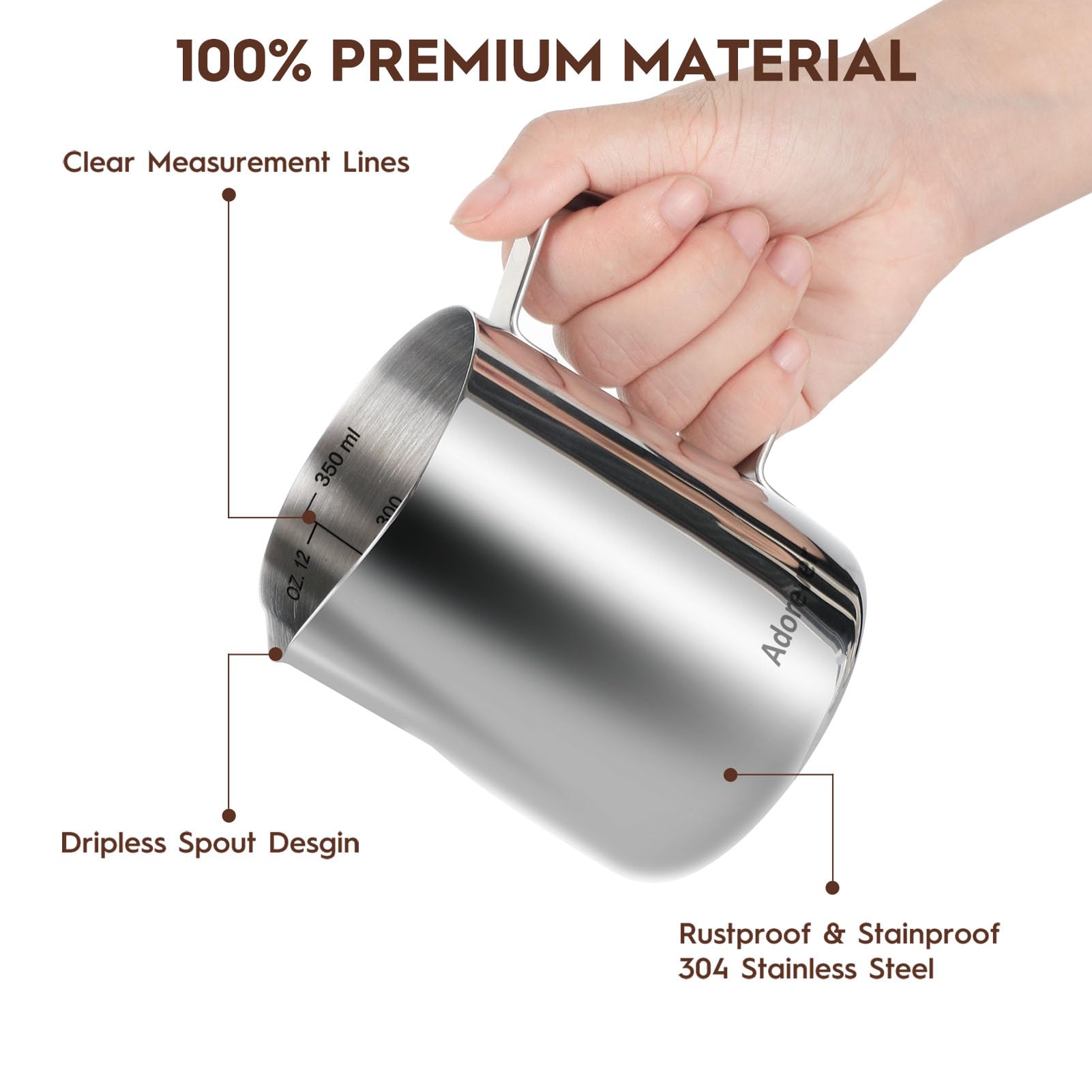 Jarra espumadora Adorever de 900 ml con boca plana para cappuccino