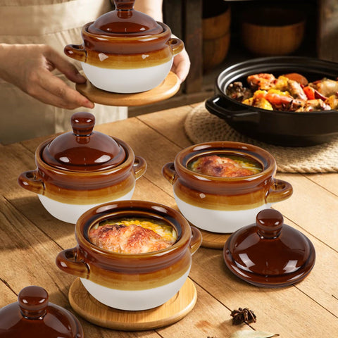 Adroiteet cuenco sopa Francesa con tapa y asa facilita servir caliente