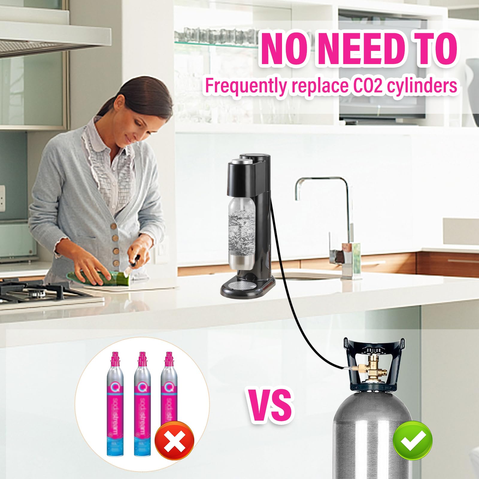 ADTIO adaptador CO2 para tanques grandes: ahorra tiempo y evita cambios de botella.