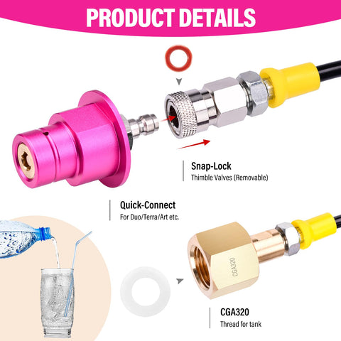 ADTIO adaptador CO2 con válvula CGA320, ideal para tanques grandes.