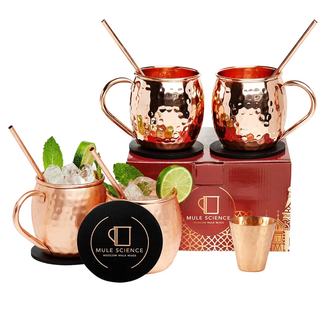 Advanced Mixology Mule Science: vasos de cobre 19 oz, set de 4, para cocteles elegantes.