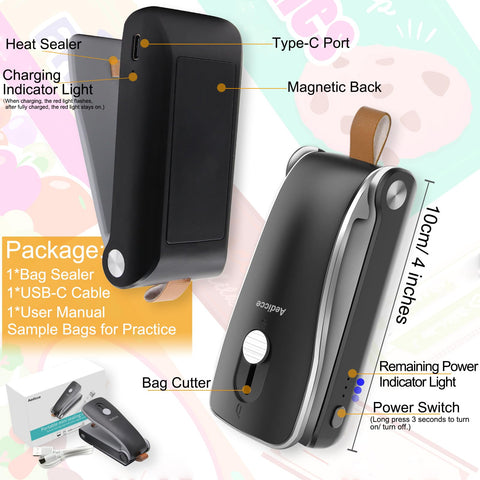 Aedicce mini sellador con corte invisible para abrir bolsas sin esfuerzo.