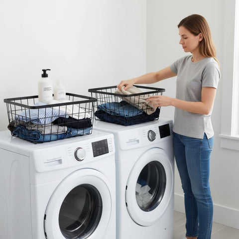 Cesta metálica de Aeggplant para baño, organiza cosméticos y artículos de higiene.