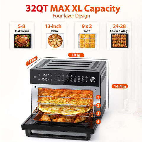 Aeitto 32QT PRO – interior con bandejas, ideal para preparar varias comidas a la vez.