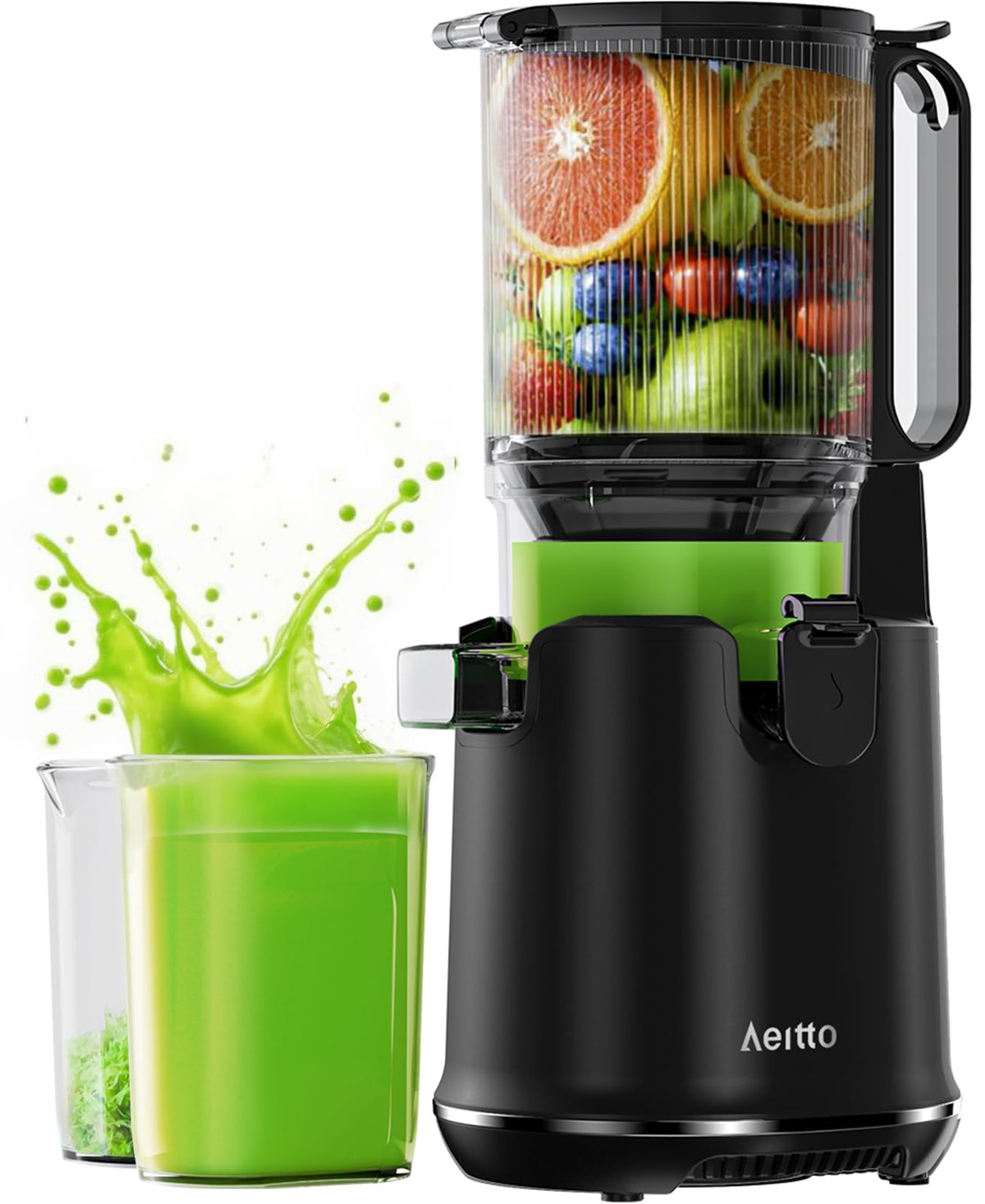 Exprimidor Aeitto prensado en frío con boca amplia para frutas enteras.