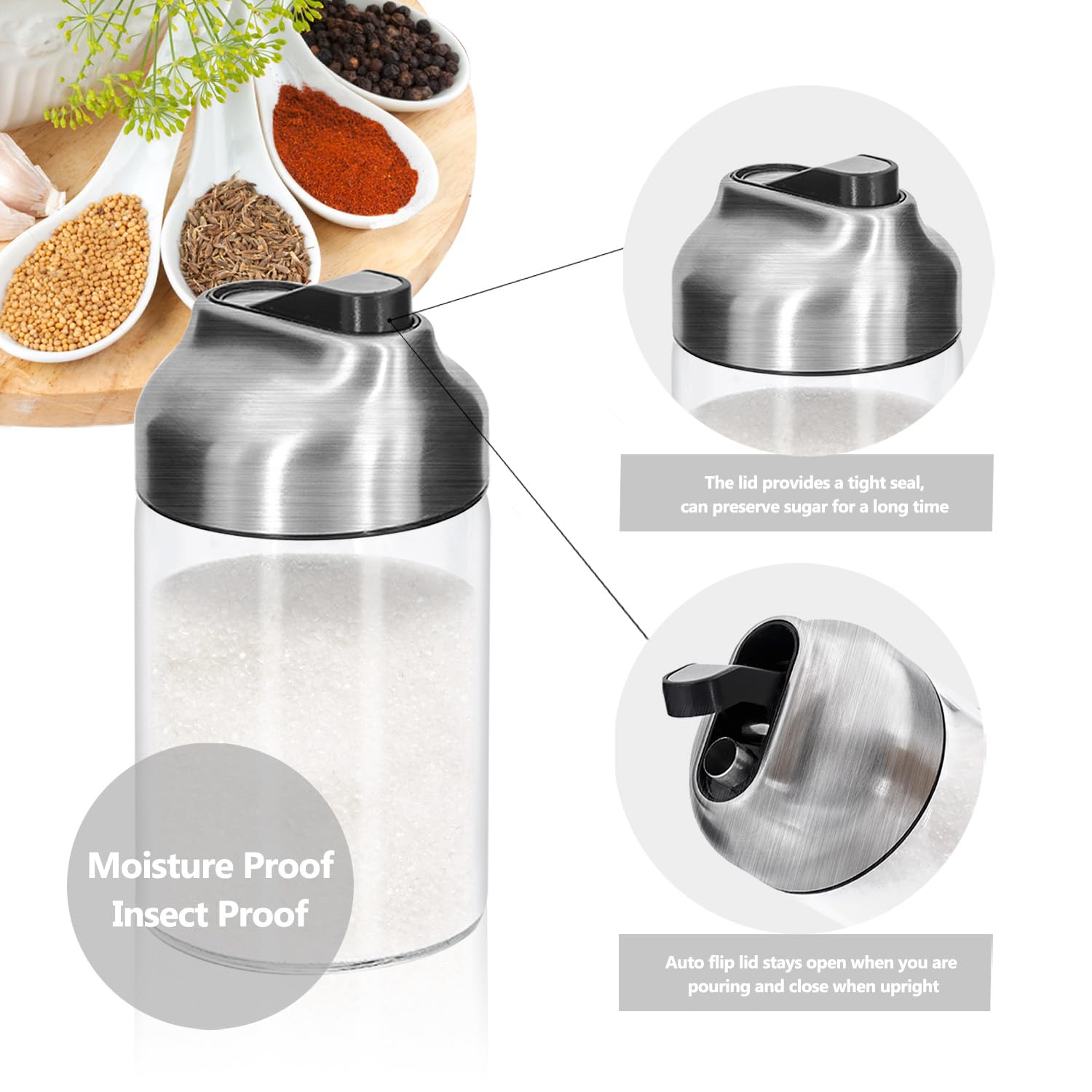 Aelga diseño minimalista con tapa de acero inoxidable y vidrio apto para alimentos