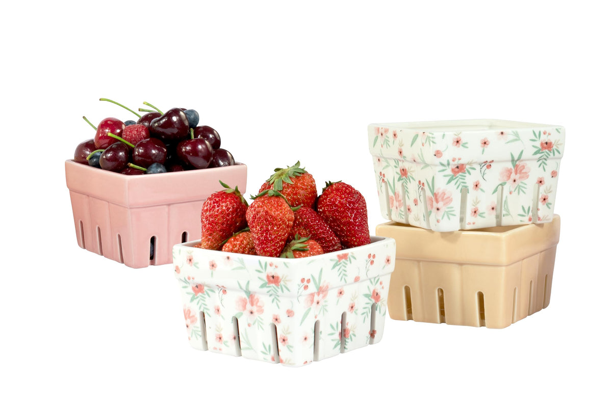 Cesta cerámica AELS para bayas en set de 4, exhibe frutas frescas con estilo.
