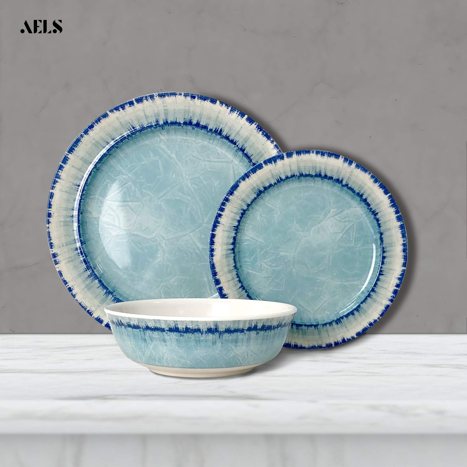 AELS vajilla melamina: cuencos azules con textura hielo para porciones y sopas rápidas