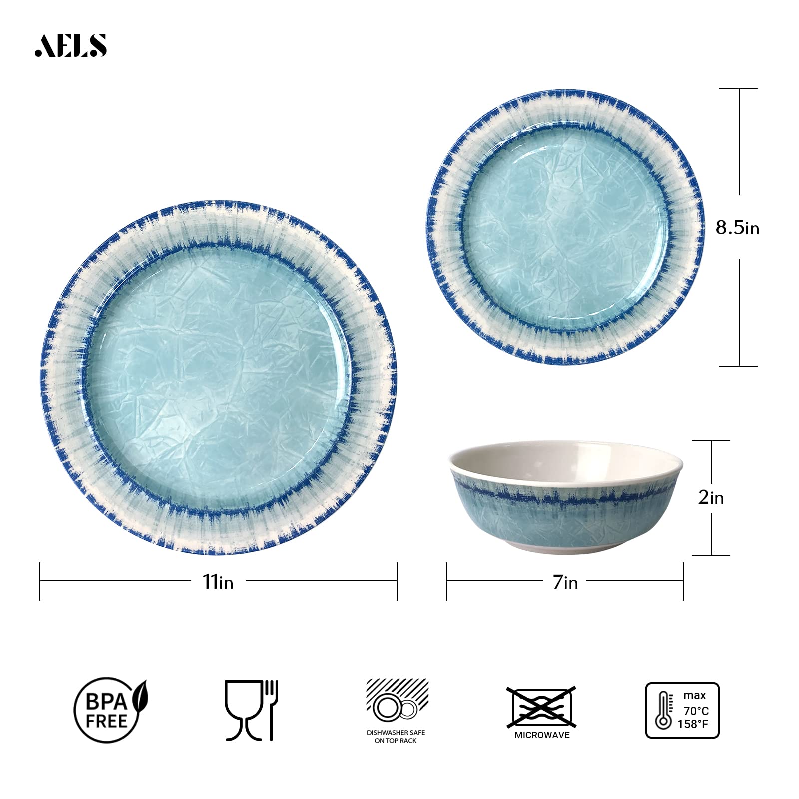AELS vajilla melamina: platos de ensalada azul hielo para mesas al aire libre