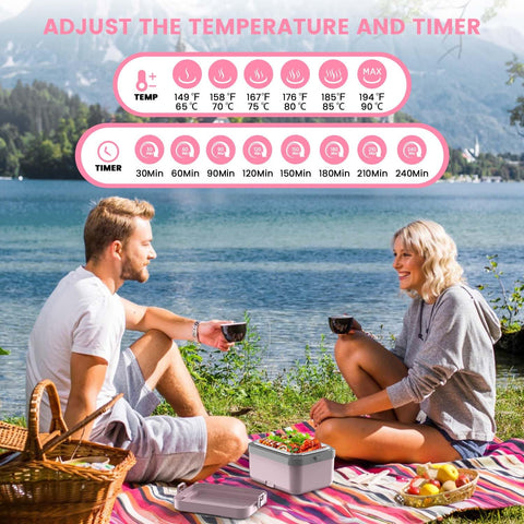Rango de calor de AERKINE 65–90 °C para comidas calientes.