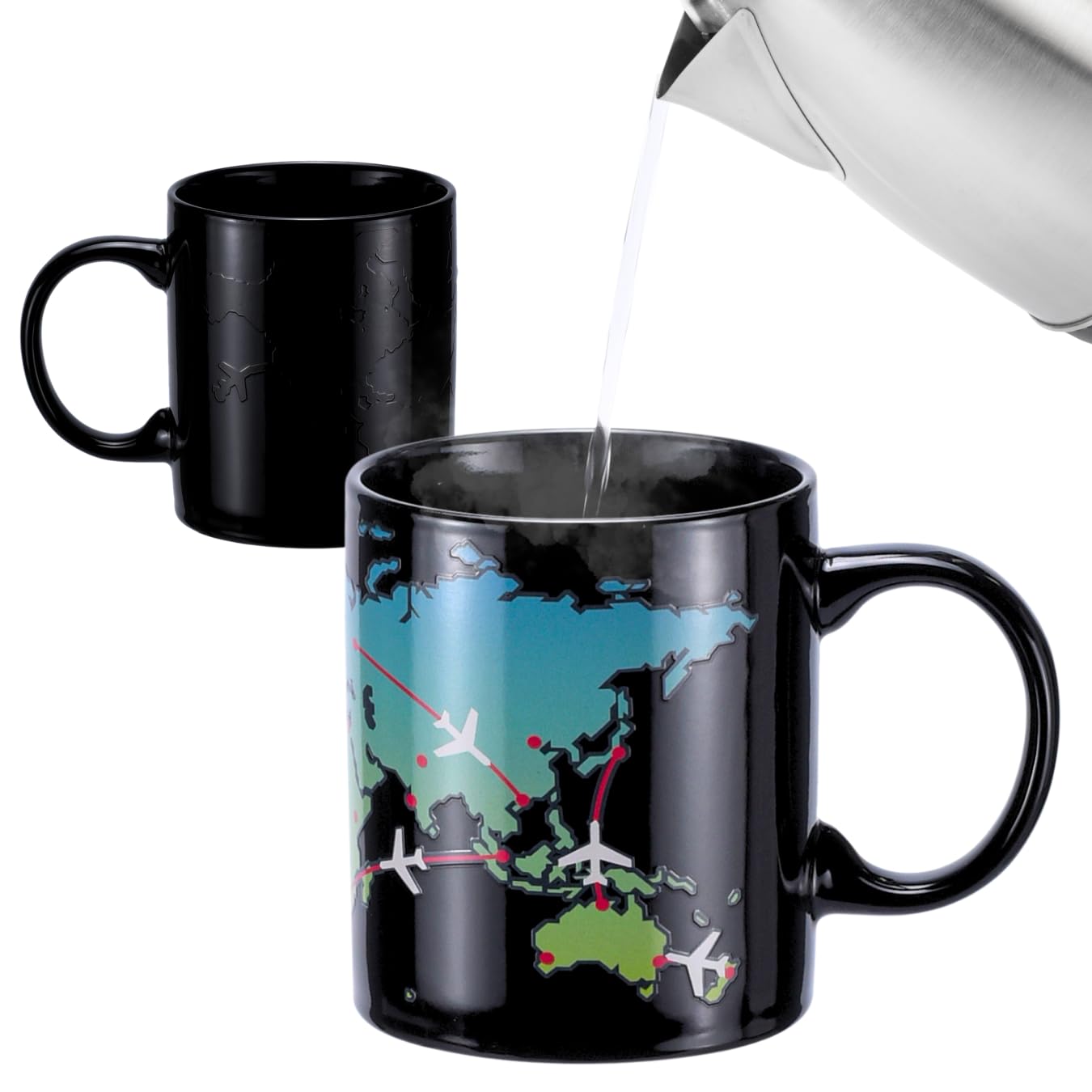 Taza AeroClix mapa mundial, cambia de color al calor, ideal para empezar el día viajando.