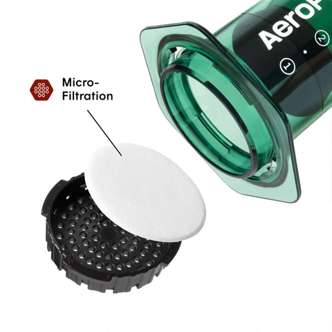 AeroPress con Tritan transparente, estructura robusta y fácil de visualizar la extracción.